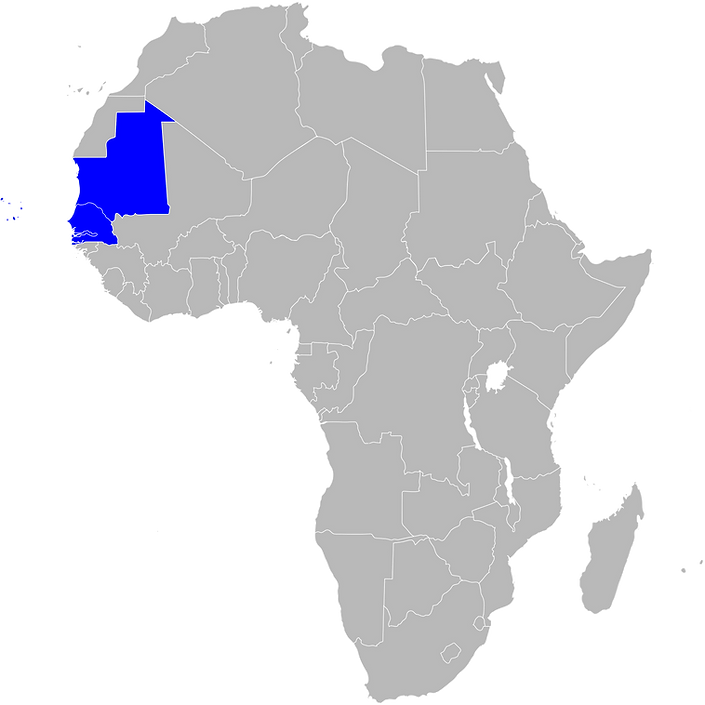 Karte von Afrika mit markierter Phase-1-Startregion des WRME-Projekts in Nordwestafrika (Senegal, Gambia, Mauretanien und Kap Verde).