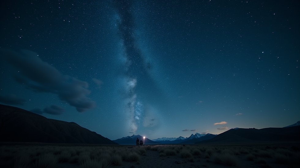 Eye-level view of a starry night sky with astrological symbols