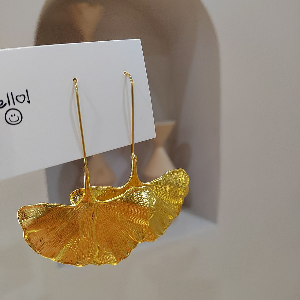Thumbnail: Fashion Exquisite Hand Carved Ginkgo Leaf Shaped Golden Plated Pendant Earrings 