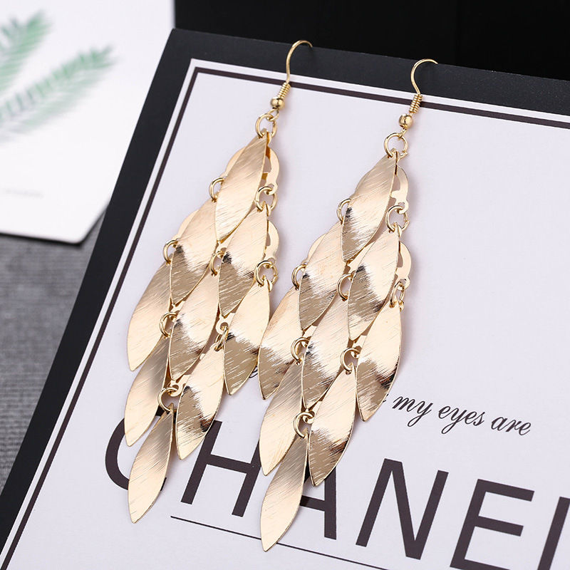 Thumbnail: Fashion Multi-layer Metal Leaves Geometric Earrings Woman Swing Drop Dangle Earr