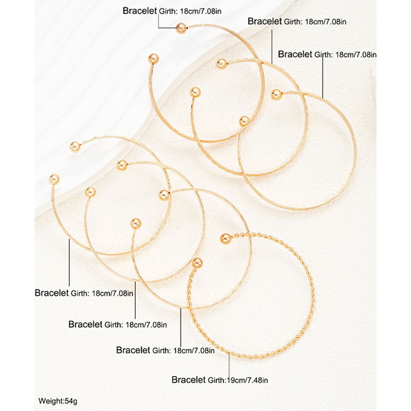 Thumbnail: 7 Pcs/Set Punk Gold Color Bracelets for Women Streetwear Goth Heart Prints Metal