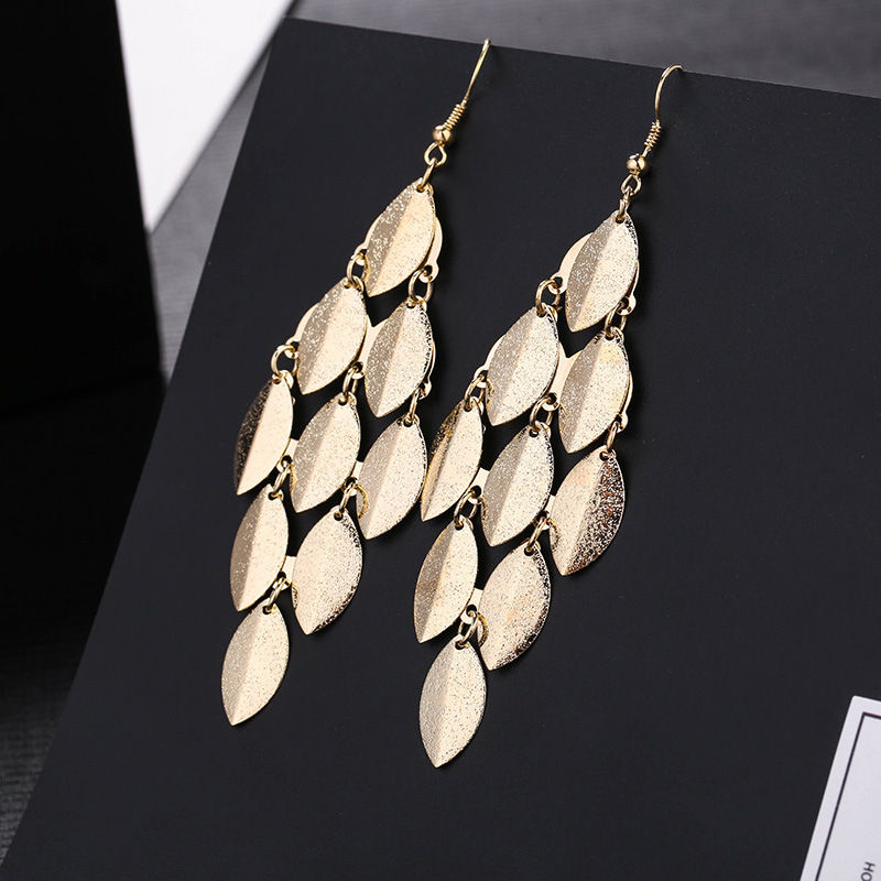 Thumbnail: Fashion Multi-layer Metal Leaves Geometric Earrings Woman Swing Drop Dangle Earr