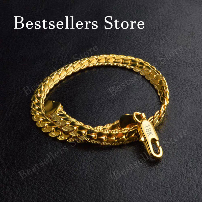 Thumbnail: 925 Sterling Silver, 18K Gold, 5mm Embossed Bracelet - Fashionable for Men and W