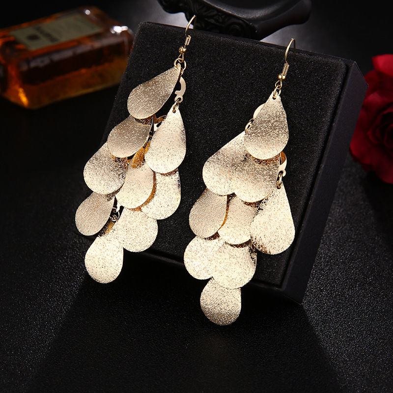 Thumbnail: Fashion Multi-layer Metal Leaves Geometric Earrings Woman Swing Drop Dangle Earr