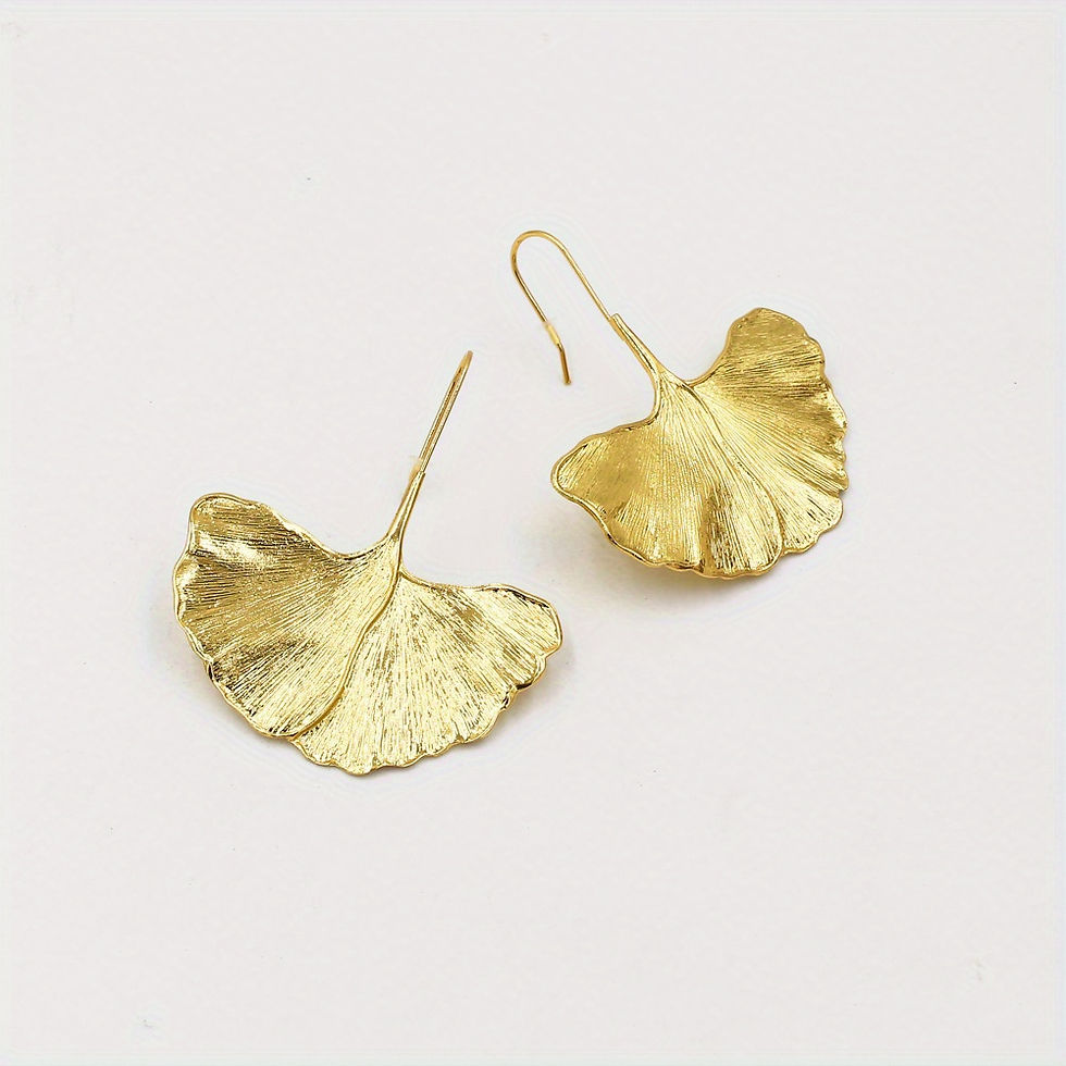 Thumbnail: Fashion Exquisite Hand Carved Ginkgo Leaf Shaped Golden Plated Pendant Earrings 