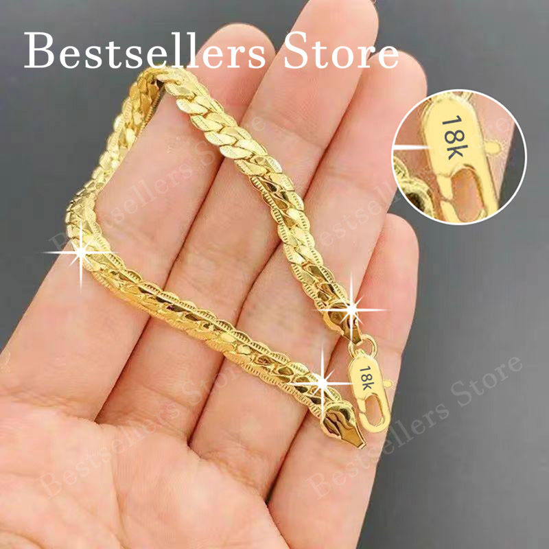 925 Sterling Silver, 18K Gold, 5mm Embossed Bracelet - Fashionable for Men and W