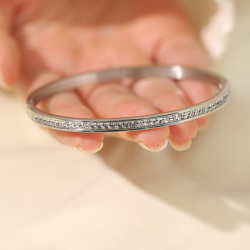 Thumbnail: ZAKOL Waterproof Stainless Steel Cuff Bracelet Bangles for Women Smooth Metal Op