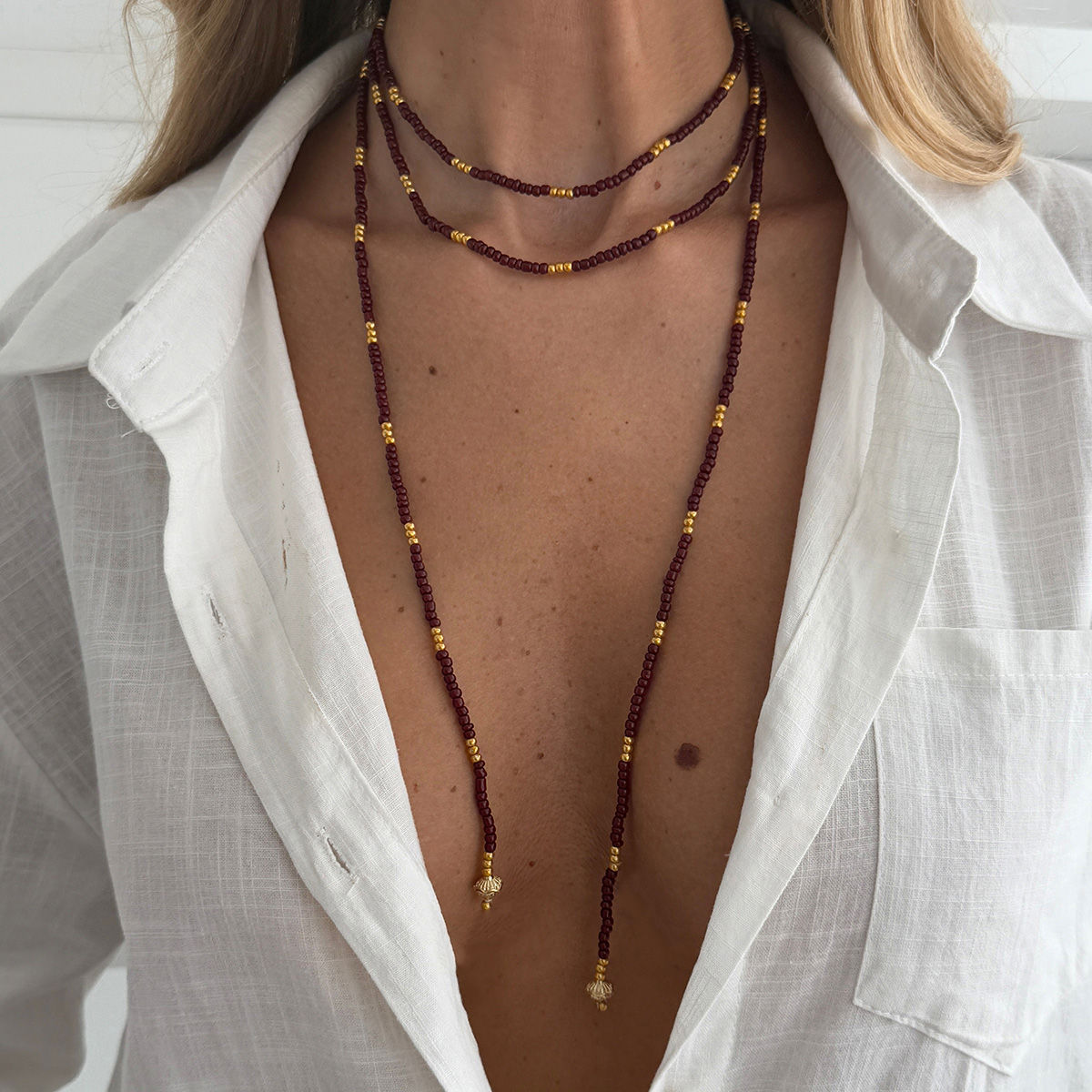 SHIXIN Vintage Seed Beads Chain Long Choker Necklace Women Stackable Adjustable