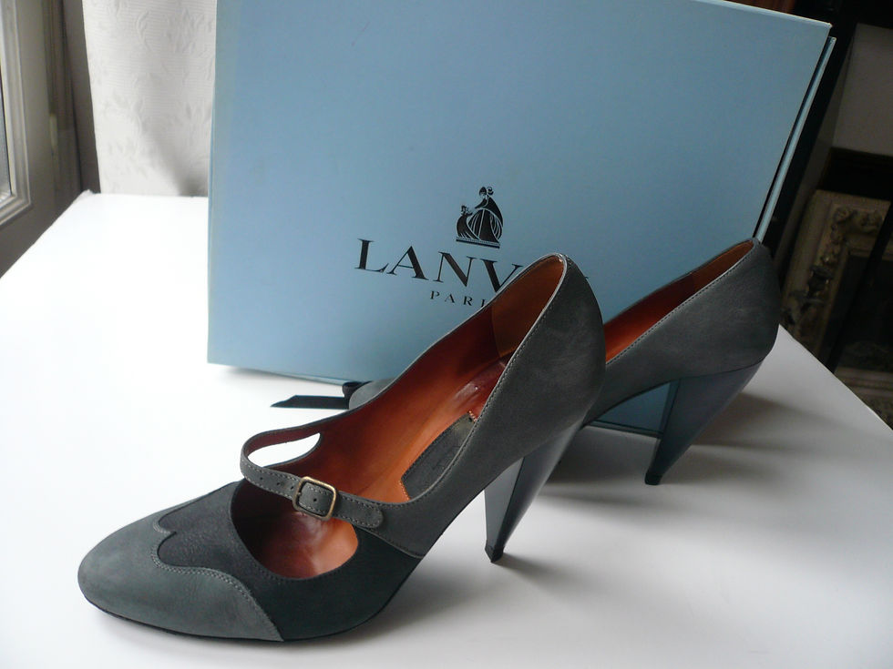 Miniature : LANVIN Escarpins veau velours anthracite et bleu style derbies T37,5 IT