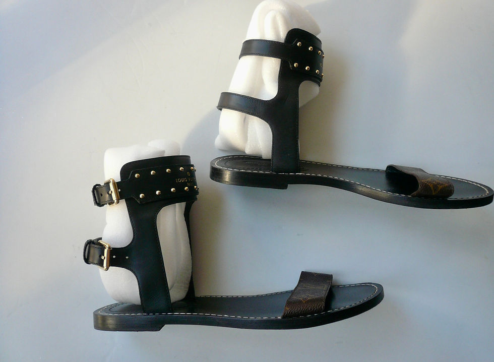 Miniature : LOUIS VUITTON Sandales spartiates cuir noir et toile monogrammée T39