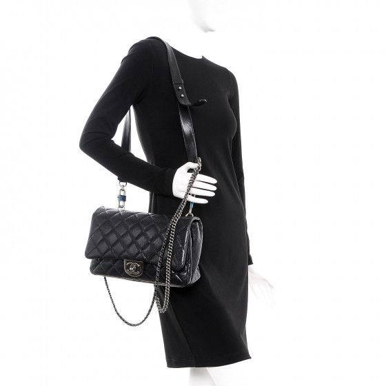 Miniature : CHANEL Black grained medium double carry classic bag flap bag Neuf