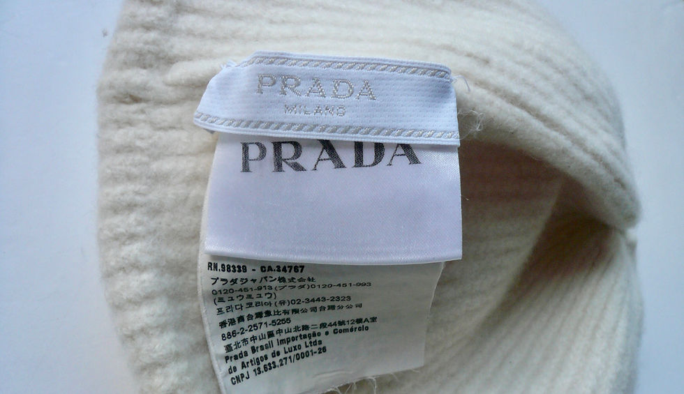 Miniature : PRADA Bonnet laine cachemire écru à plaque logo BE XL 48 cm