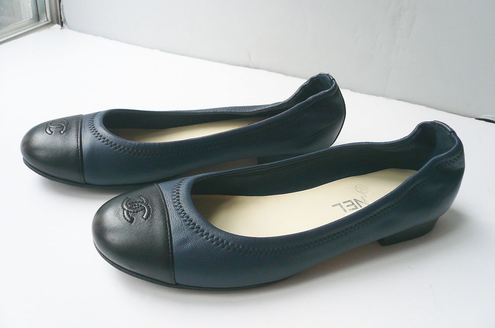 Miniature : CHANEL Ballerines bicolores cuir marine et noir T38IT TBE