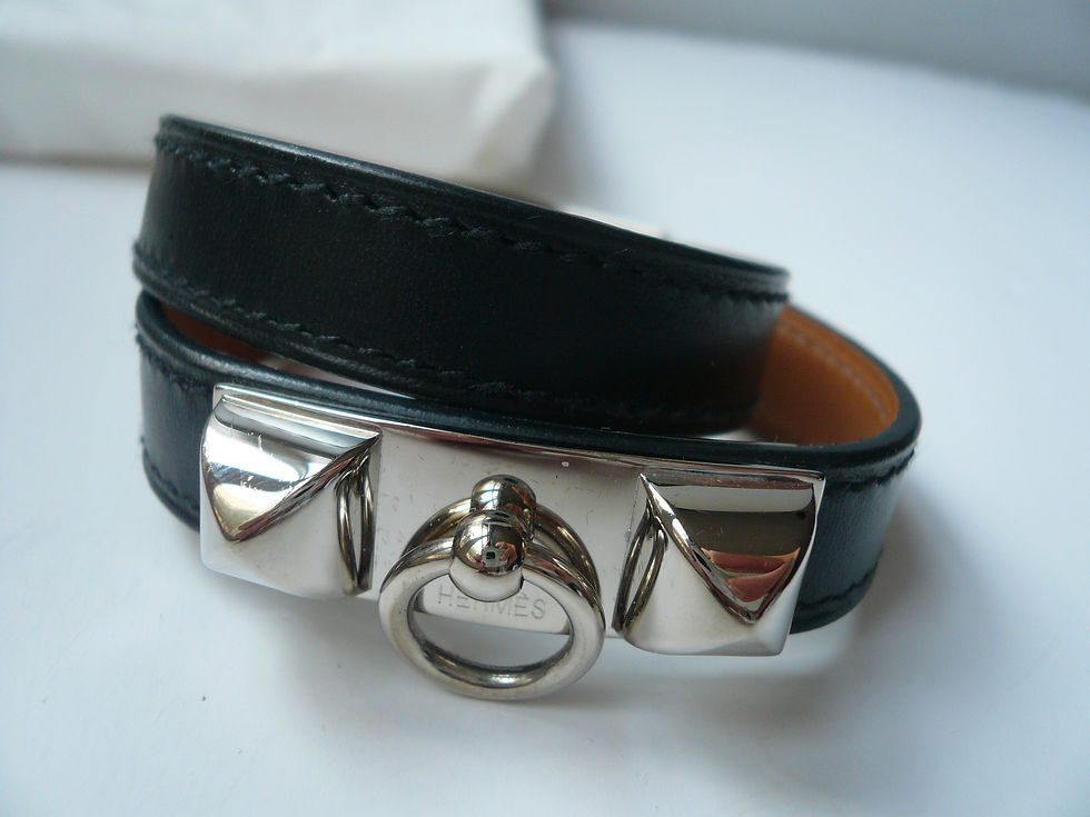 Miniature : HERMES Bracelet RIVALE double tour cuir noir Etat neuf XS
