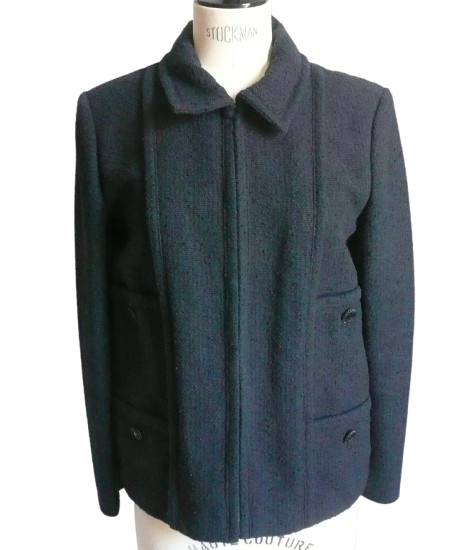 CHANEL UNIFORM Petite veste noire / Veste tweed de coton T38 BON ETAT