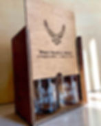 engraved whiskey set in wood box with glasses