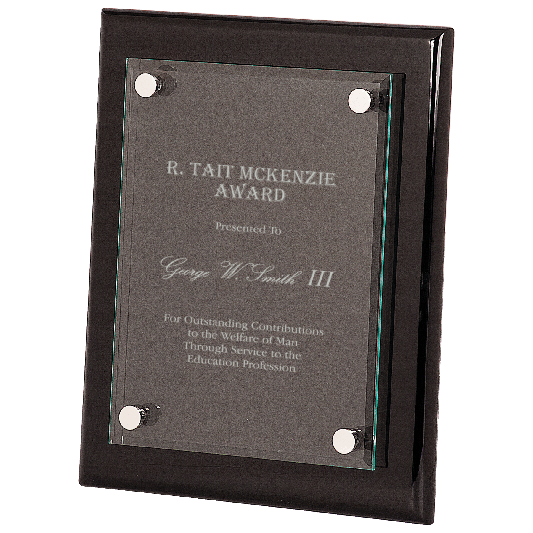 Black floating glass plaque