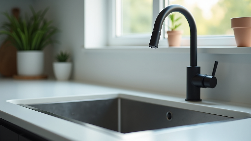 Close-up of kitchen sink and modern tap fixture