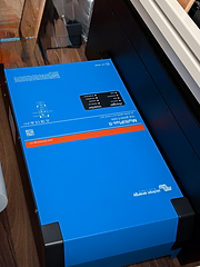 A close up of our Victron 3000W inverter