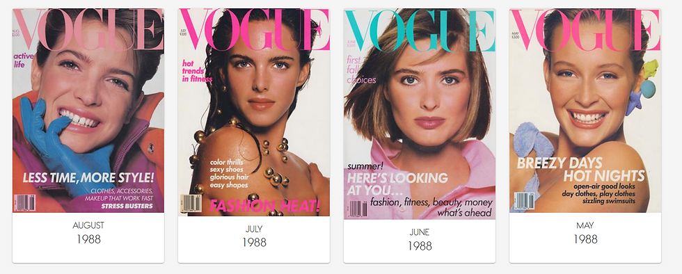 Portadas Vogue de 1988 donde se aprecian las caras de varias modelos