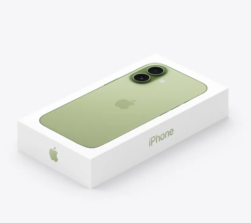 Caja de un móvil verde sobre fondo blanco