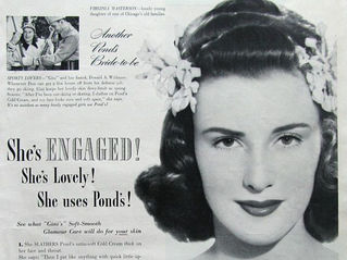 Pond's Cold Cream advertisement from 1947 featuring the face of a woman with short hair.