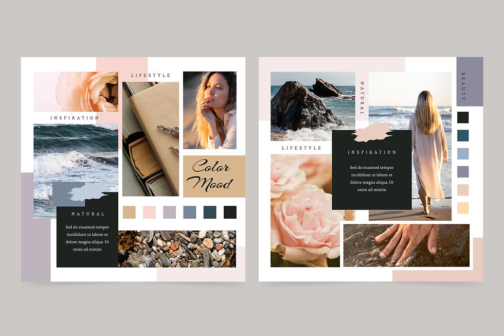 Two moodboard pages with gray tones