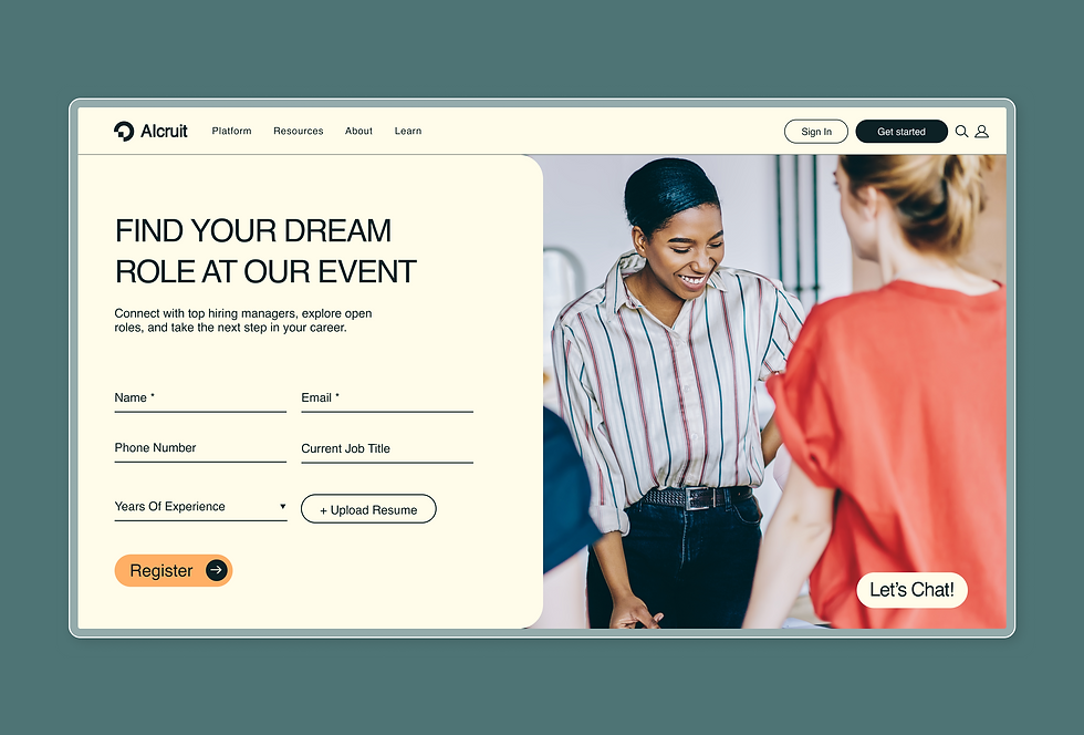 Job fair registration page showcasing a user-friendly form with fields for name, email, phone number, and job title.