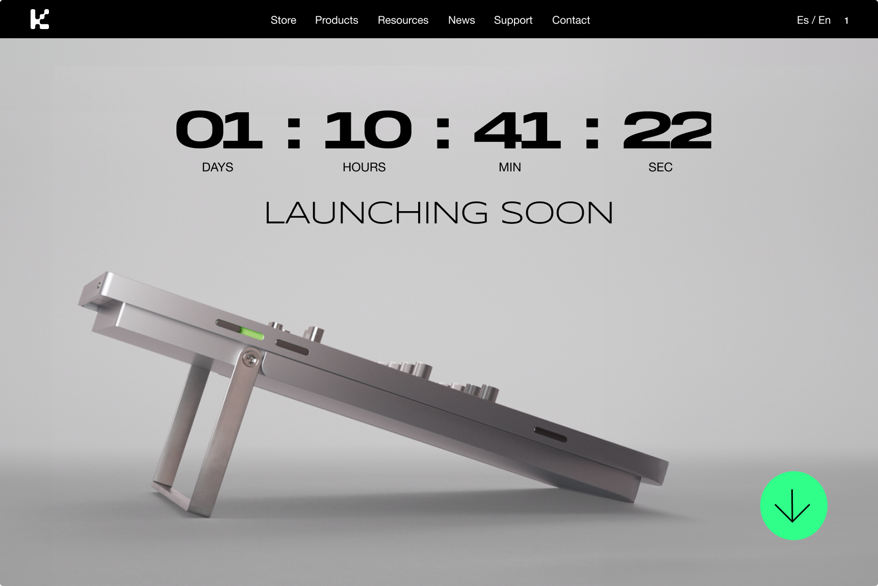 Landing page displaying a 'Launching Soon' message with a countdown timer showing days, hours, minutes, and seconds.