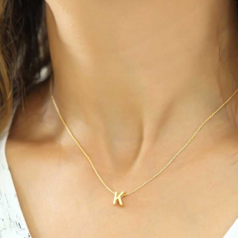Thumbnail: Sterling Silver 3D Initials Necklace 925 Anniversary Auspicious Birthday Daily Engagement Wedding Casual