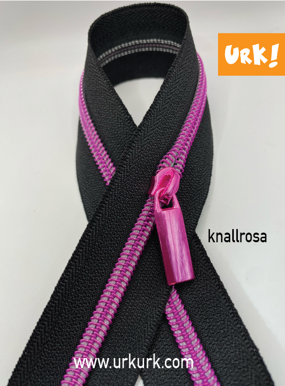 Miniatyrbilde: rosa glidelås, glidelås knallrosa meter, metervare nylonglidelås, rosa glidelås på rull, rosa og svart glidelås metervare