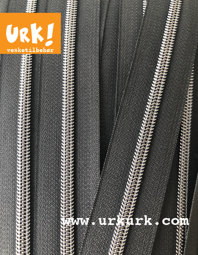 Glidelås i meter metervare metervis, lang svart glidelås, glidelås til veske bag toalettmappe pung, urk glidelås, urk veske