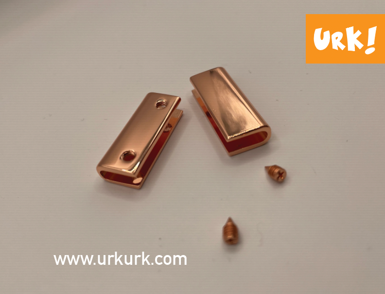 Miniatyrbilde: rosegull endestykke, vesketilbehør rosegull, rosegull veskemetall, rosegold endestykke veske tilbehør, sy veske med reim, urk