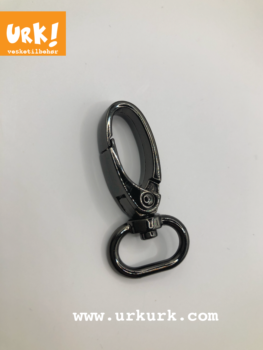 veskemetall, vesketilbehør, sytilbehør, karabinkrok gunmetal, karabinkrok til veske, liten karabinkrok, smal karabinkrok