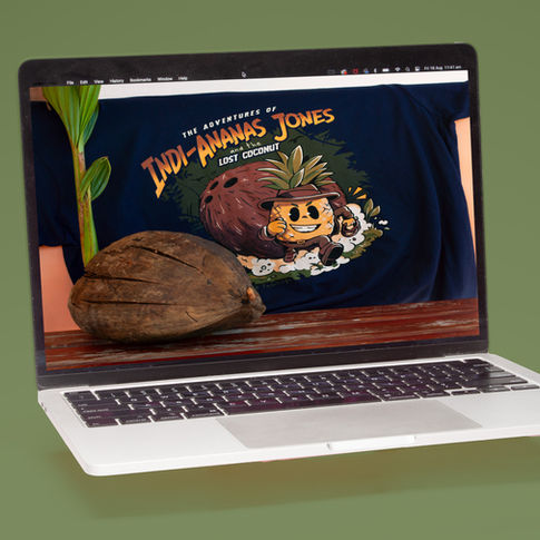 Floating computer with Tahiti Life T-shirt screensaver on khaki background
