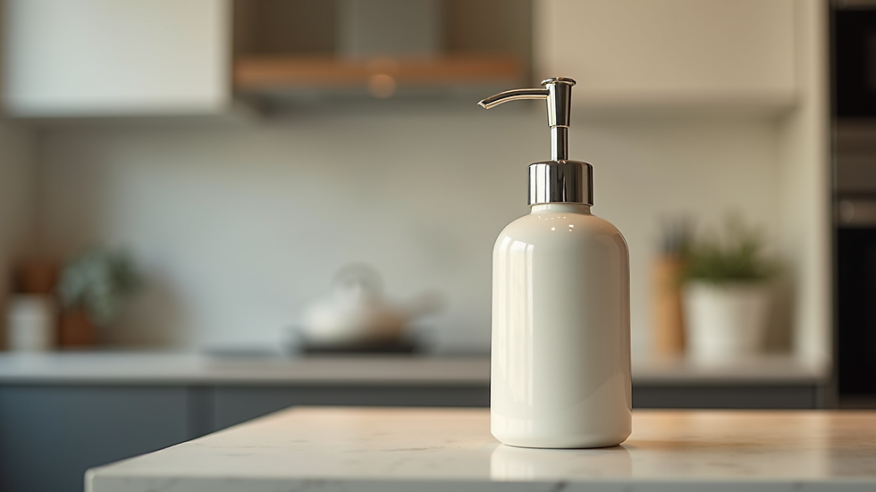 Eye-level view of a cream charger dispenser on a kitchen counter
