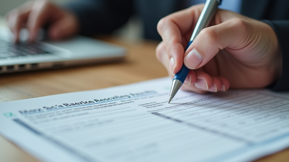 Close-up view of a person filling out a social security benefits application form