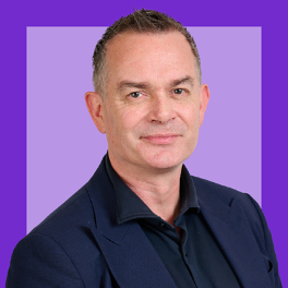 Two people focus on a laptop. The cover reads "Futures For All" and "High-Quality Work Experience." Purple and white design.