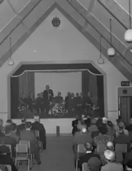 A black and white image of the community centre