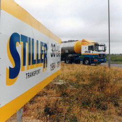 Stiller Transport sign, 30 years 1964-1994, with tank truck
