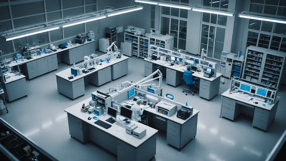 High angle view of a laboratory setting with CRISPR research equipment