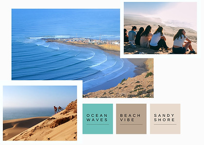 Different pictures of sandboarding, imsouane bay and guests enjoying together to illustrate our Imsouane day trip