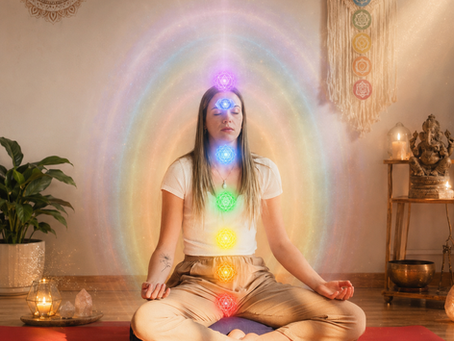 An illustration of a student showing a beautifully balanced and cleansed 7-layer aura to demonstrate the powerful results of auric field healing and deep energetic clearing.