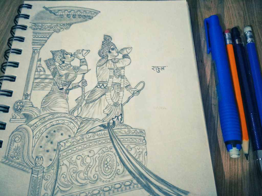 Krishna Arjuna On The Battlefield Of Kurukshetra
