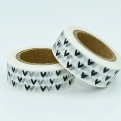 W005 - Masking Tape Blanc coeurs noirs Saint Valentin amour
