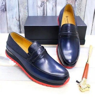 Thumbnail: Navy Blue Genuine Leather Loafer