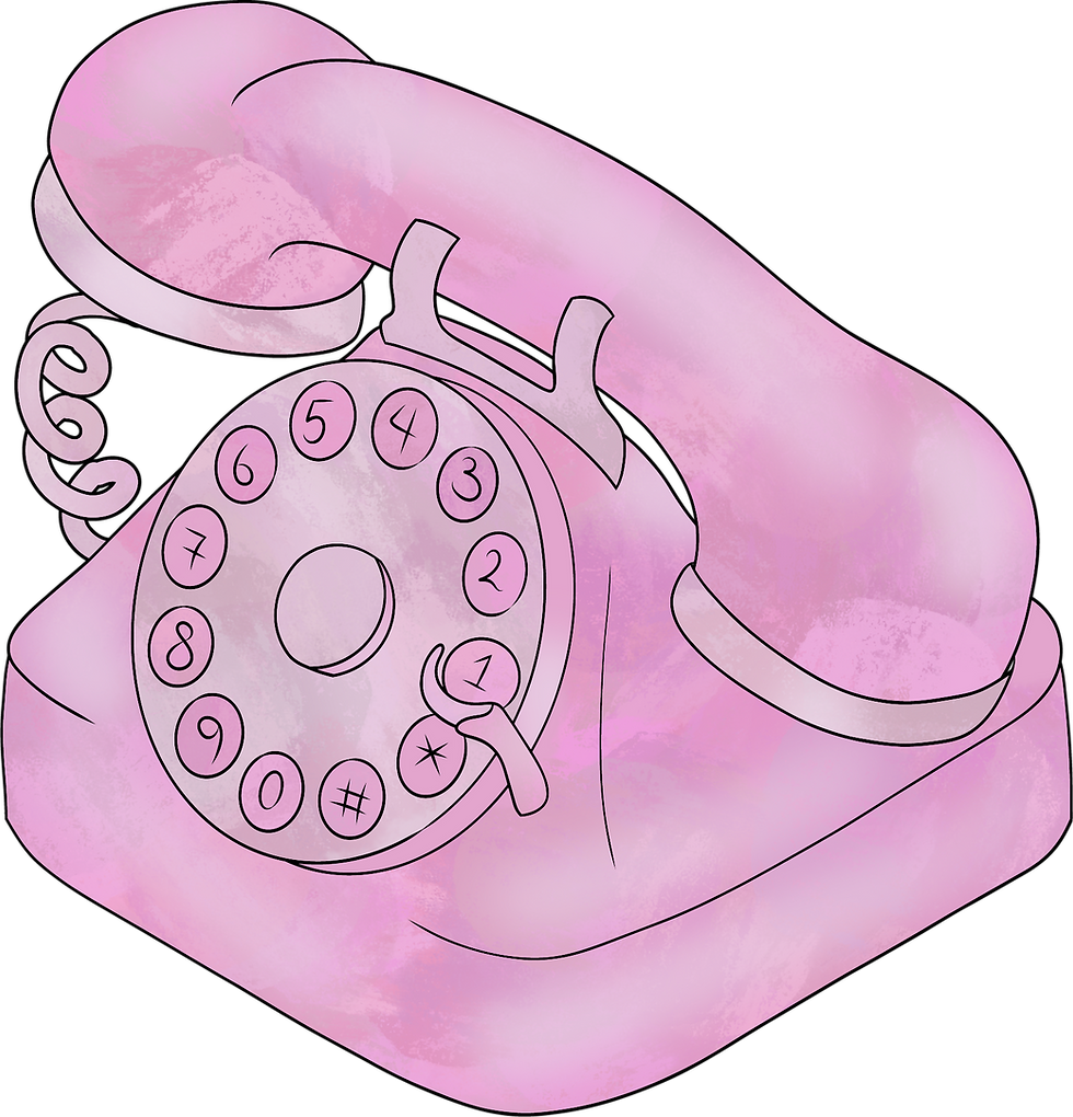 Pink retro telefon til at kontakte haugum & co