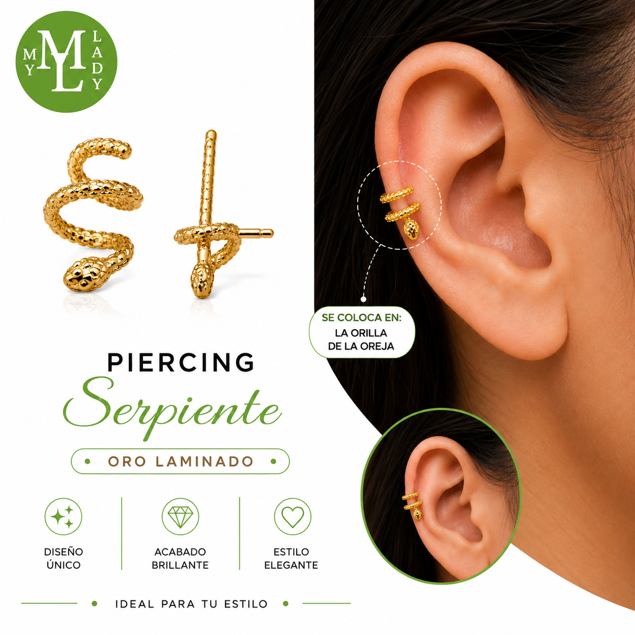 Piercing Serpiente  Oro Laminado