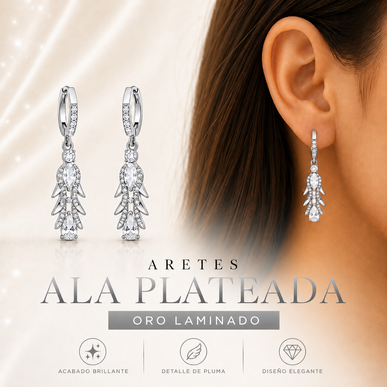 Arete Ala Plateada Oro Laminado ML Joyería