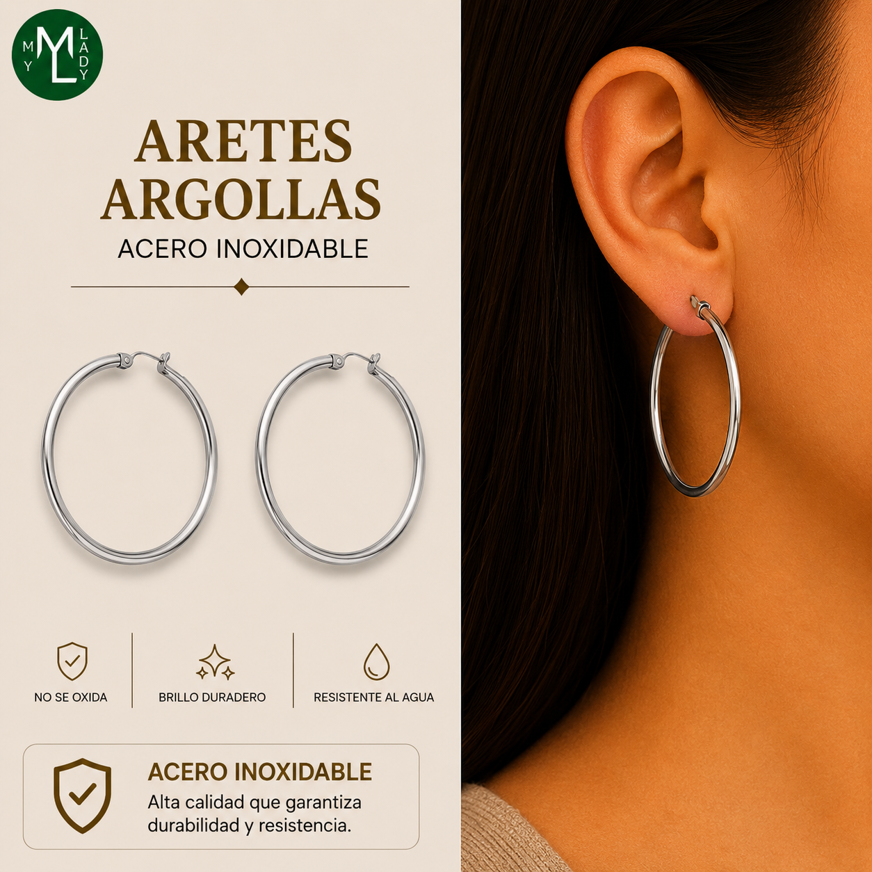 Arracadas Plateadas Acero Inoxidable My Lady Nails 3gr